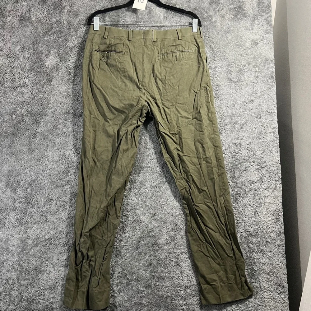 Mens Olive Green Cotton Twill Chino Pants Straight Leg Flat Front Trousers